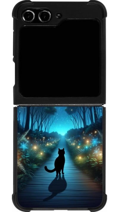 Coque Samsung Galaxy Z Flip5 - Silicone rigide noir Chat noir promenade