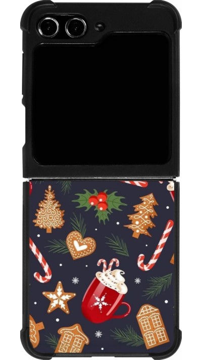 Coque Samsung Galaxy Z Flip5 - Silicone rigide noir Christmas 25 Pattern Gingerbread House