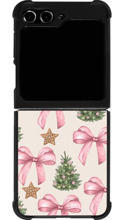 Coque Samsung Galaxy Z Flip5 - Silicone rigide noir Christmas 25 Vintage Ribbons