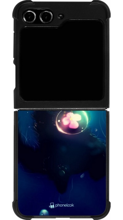 Coque Samsung Galaxy Z Flip5 - Silicone rigide noir Cute Cat Bubble