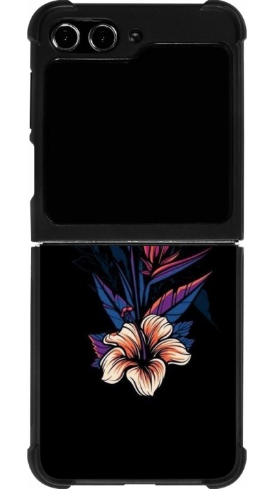 Coque Samsung Galaxy Z Flip5 - Silicone rigide noir Dark Flowers