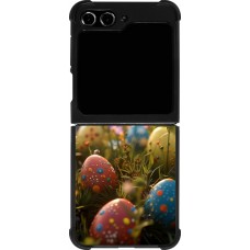 Coque Samsung Galaxy Z Flip5 - Silicone rigide noir Easter 2026 Decorated eggs