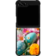 Coque Samsung Galaxy Z Flip5 - Silicone rigide noir Easter 2026 Eggs with flowers