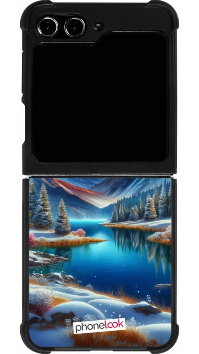 Coque Samsung Galaxy Z Flip5 - Silicone rigide noir Fantasy Mountain Lake Sky Stars