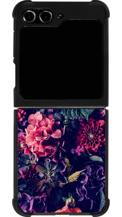 Coque Samsung Galaxy Z Flip5 - Silicone rigide noir Flowers Dark