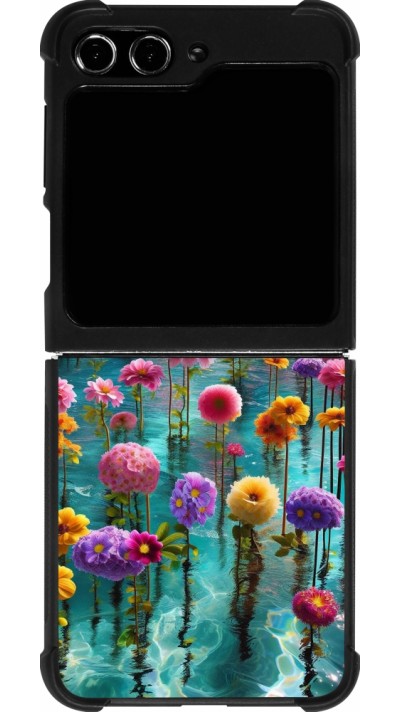 Coque Samsung Galaxy Z Flip5 - Silicone rigide noir Flower sea waves