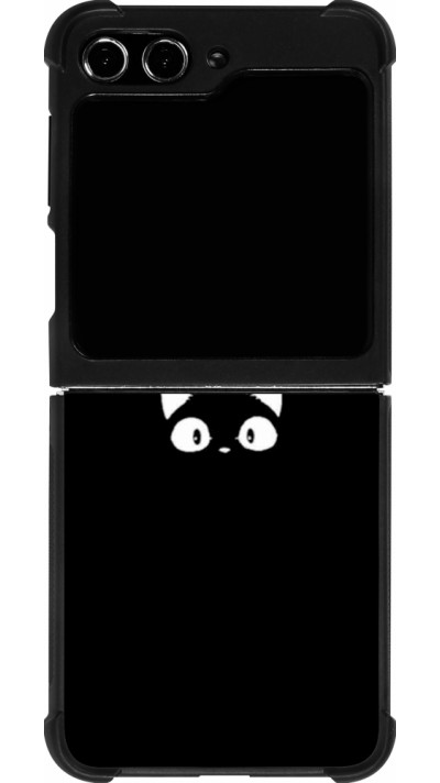 Coque Samsung Galaxy Z Flip5 - Silicone rigide noir Funny cat on black