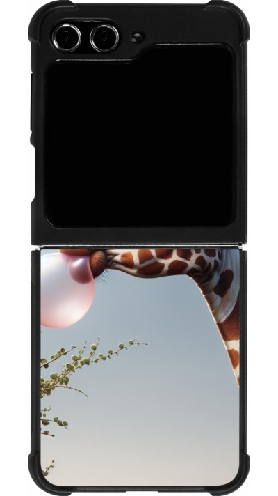 Coque Samsung Galaxy Z Flip5 - Silicone rigide noir Girafe à bulle
