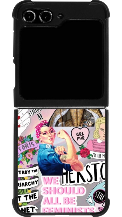 Coque Samsung Galaxy Z Flip5 - Silicone rigide noir Girl Power Collage