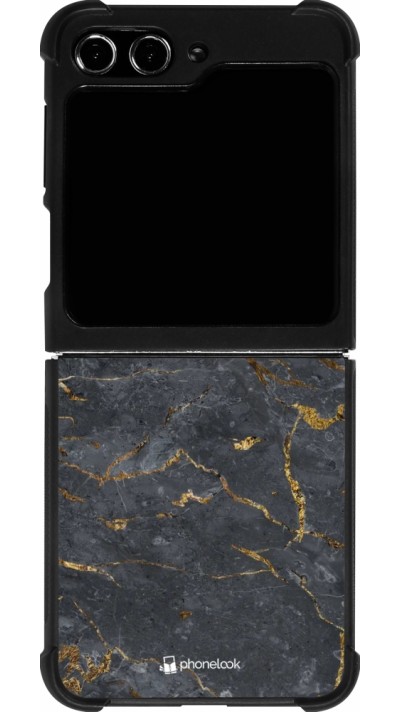 Coque Samsung Galaxy Z Flip5 - Silicone rigide noir Grey Gold Marble