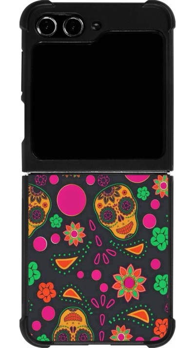 Coque Samsung Galaxy Z Flip5 - Silicone rigide noir Halloween 22 colorful mexican skulls