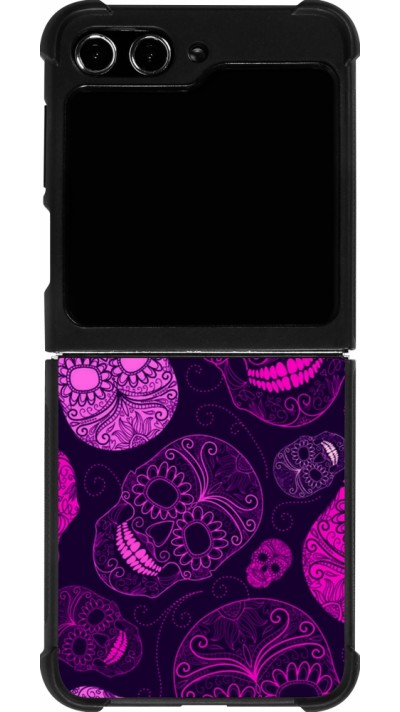 Coque Samsung Galaxy Z Flip5 - Silicone rigide noir Halloween 2023 pink skulls