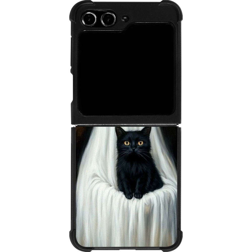 Coque Samsung Galaxy Z Flip5 - Silicone rigide noir Halloween 2025 Ghost with black cat
