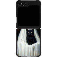 Coque Samsung Galaxy Z Flip5 - Silicone rigide noir Halloween 2025 Ghost with black cat
