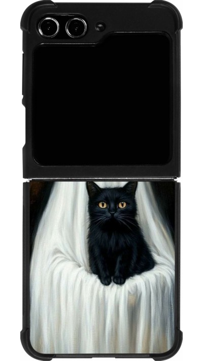 Coque Samsung Galaxy Z Flip5 - Silicone rigide noir Halloween 2025 Ghost with black cat