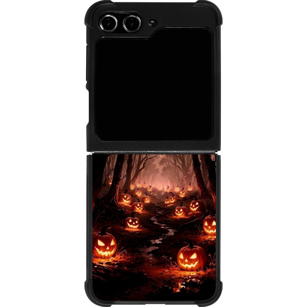 Coque Samsung Galaxy Z Flip5 - Silicone rigide noir Halloween 2025 Road of Terrifying Pumpkins
