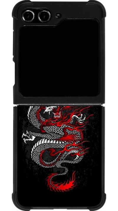 Coque Samsung Galaxy Z Flip5 - Silicone rigide noir Japanese style Dragon Tattoo Red Black
