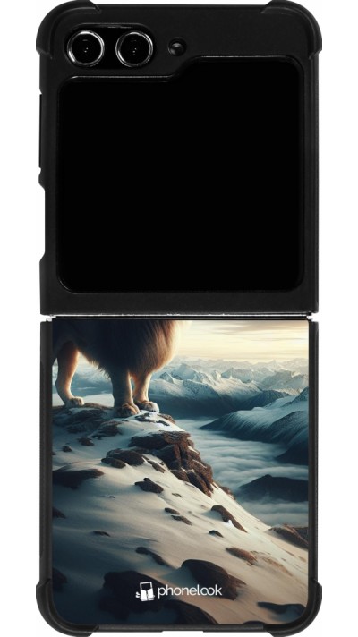 Coque Samsung Galaxy Z Flip5 - Silicone rigide noir Le lion blanc