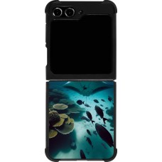Coque Samsung Galaxy Z Flip5 - Silicone rigide noir Manta Lagon Nettoyage