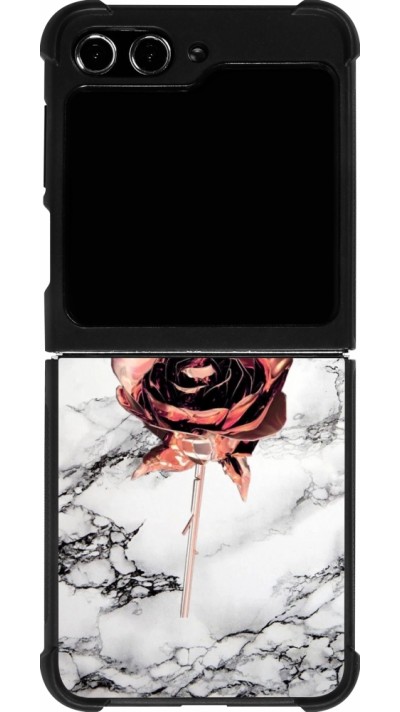 Coque Samsung Galaxy Z Flip5 - Silicone rigide noir Marble Rose Gold