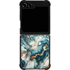 Coque Samsung Galaxy Z Flip5 - Silicone rigide noir Marbre Vert Bleu Doré