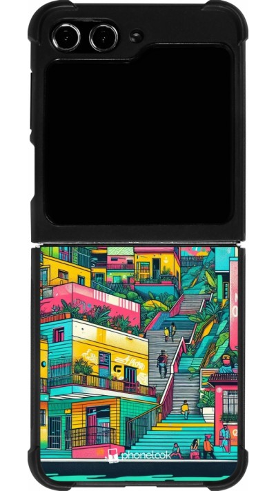 Coque Samsung Galaxy Z Flip5 - Silicone rigide noir Medellin Comuna 13 Art