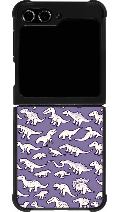 Coque Samsung Galaxy Z Flip5 - Silicone rigide noir Mini dino pattern violet