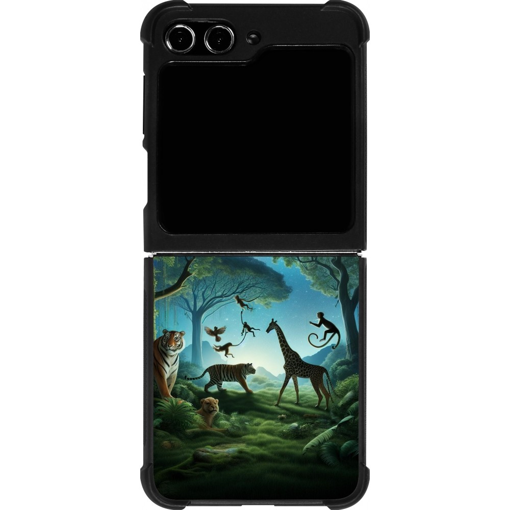 Coque Samsung Galaxy Z Flip5 - Silicone rigide noir Paradis des animaux exotiques