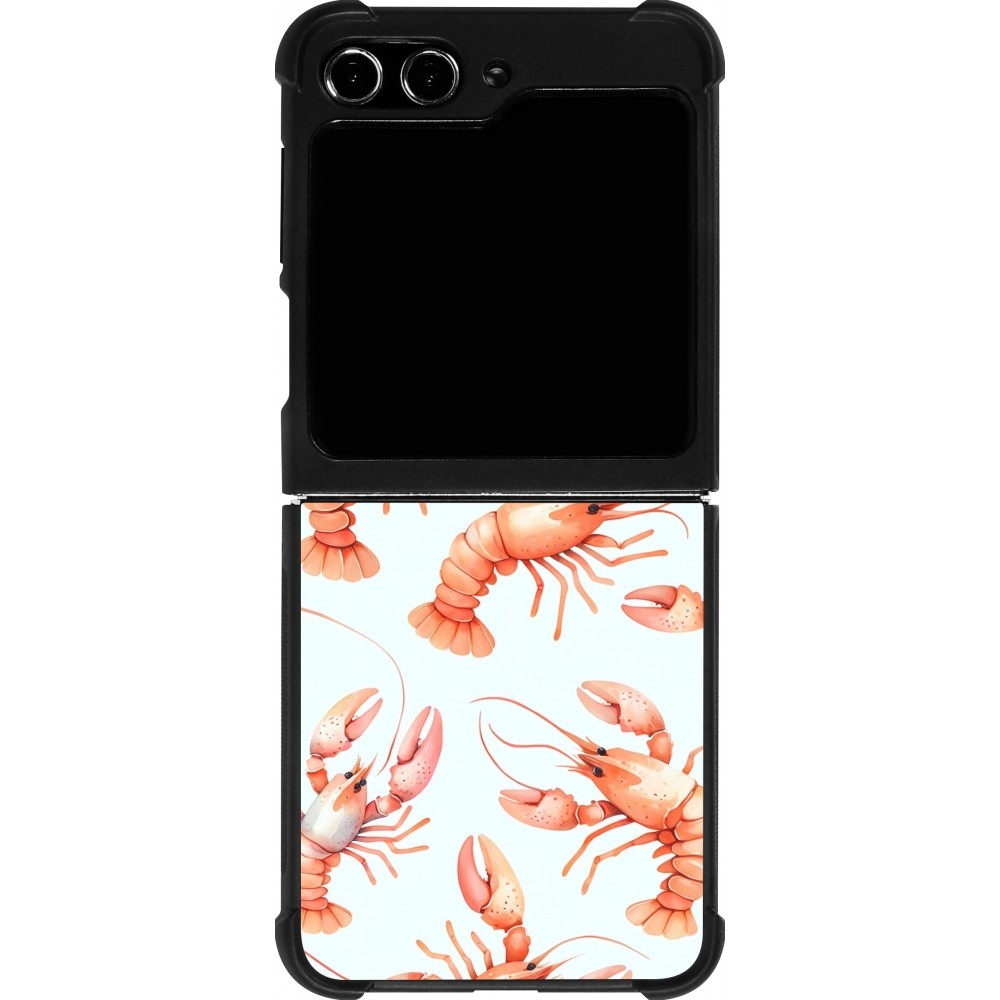 Coque Samsung Galaxy Z Flip5 - Silicone rigide noir Pattern de homards pastels
