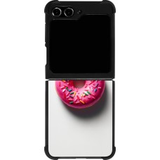 Coque Samsung Galaxy Z Flip5 - Silicone rigide noir Weißer Hintergrund, pinker Donut
