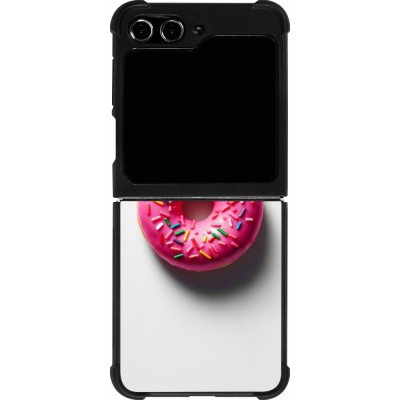 Coque Samsung Galaxy Z Flip5 - Silicone rigide noir Weißer Hintergrund, pinker Donut