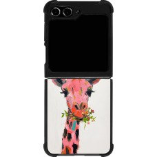 Coque Samsung Galaxy Z Flip5 - Silicone rigide noir Pink Girafe Paint