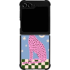 Samsung Galaxy Z Flip5 Case Hülle - Silikon schwarz Pink leopard with stars 2026