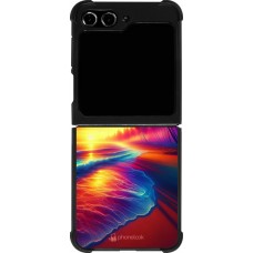 Coque Samsung Galaxy Z Flip5 - Silicone rigide noir Plage coucher soleil flashy