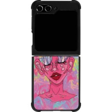 Coque Samsung Galaxy Z Flip5 - Silicone rigide noir Psychedelic pink mushroom