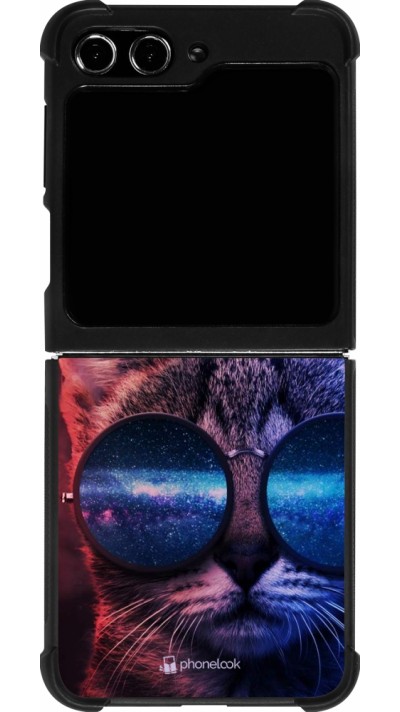 Samsung Galaxy Z Flip5 Case Hülle - Silikon schwarz Red Blue Cat Glasses