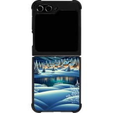 Coque Samsung Galaxy Z Flip5 - Silicone rigide noir Snowy Mountain Village Lake night