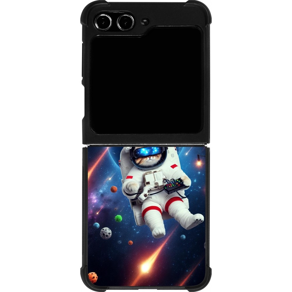 Coque Samsung Galaxy Z Flip5 - Silicone rigide noir VR SpaceCat Odyssey
