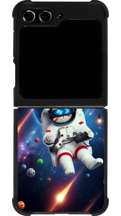Coque Samsung Galaxy Z Flip5 - Silicone rigide noir VR SpaceCat Odyssey