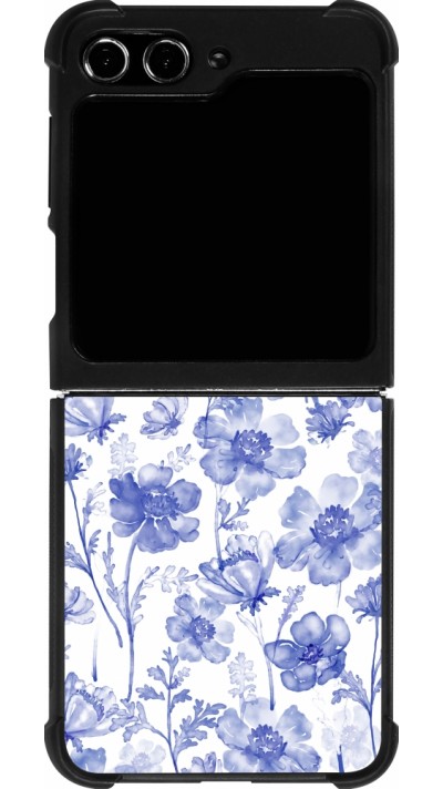 Samsung Galaxy Z Flip5 Case Hülle - Silikon schwarz Spring 23 watercolor blue flowers