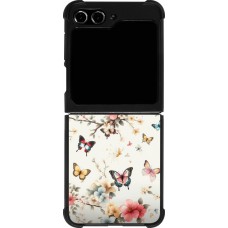 Coque Samsung Galaxy Z Flip5 - Silicone rigide noir Spring 25 Papillons Légers