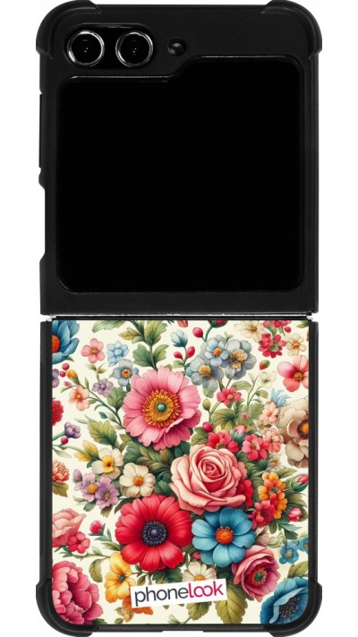 Coque Samsung Galaxy Z Flip5 - Silicone rigide noir Spring 25 printemps fleuri