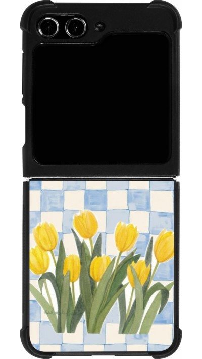 Coque Samsung Galaxy Z Flip5 - Silicone rigide noir Blue vichy tulips Spring 2026