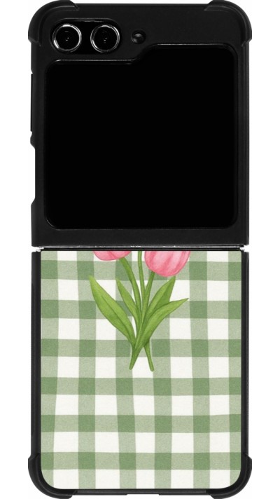 Coque Samsung Galaxy Z Flip5 - Silicone rigide noir Green vichy tulips Spring 2026