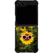 Coque Samsung Galaxy Z Flip5 - Silicone rigide noir Sunflower with glasses Spring 2026