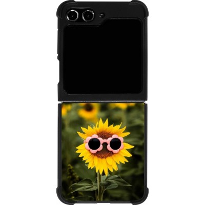 Coque Samsung Galaxy Z Flip5 - Silicone rigide noir Sunflower with glasses Spring 2026