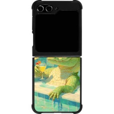 Coque Samsung Galaxy Z Flip5 - Silicone rigide noir Crocodile in the swimming pool Summer 2026