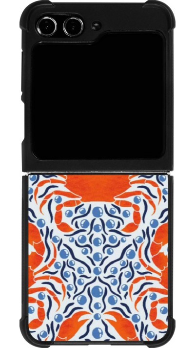 Coque Samsung Galaxy Z Flip5 - Silicone rigide noir Crabs and pearls Summer 2026