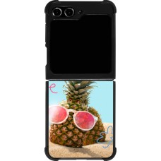 Coque Samsung Galaxy Z Flip5 - Silicone rigide noir Pineapple with glasses Summer 2026