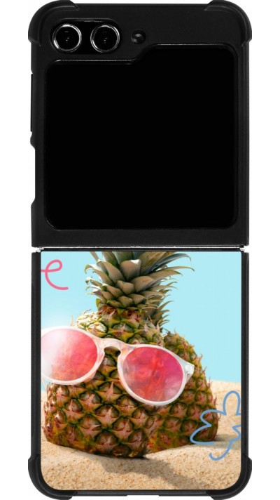 Coque Samsung Galaxy Z Flip5 - Silicone rigide noir Pineapple with glasses Summer 2026